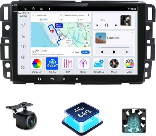Autoradio Android 8" 4+64 Go pour Chevrolet Silverado/GMC Sierra/Yukon/Tahoe/Buick : GPS à écran tactile, Carplay, Android Auto, Bluetooth, WiFi, SWC.