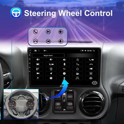 Stéréo de voiture Android 10,1" pour Jeep Wrangler 2011-2014 : 2+64 Go, GPS, DSP, Bluetooth, WiFi, CarPlay sans fil/Android Auto, commande au volant