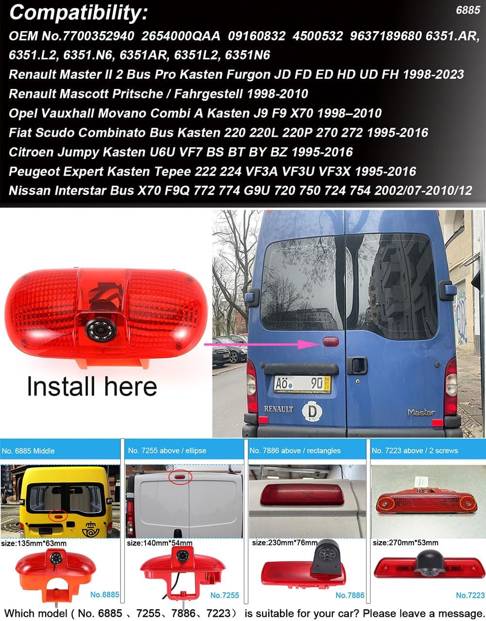 Caméra de Recul Voiture pour Renault Master II / Opel Movano / Fiat Scudo / Citroën Jumpy / Peugeot / Nissan