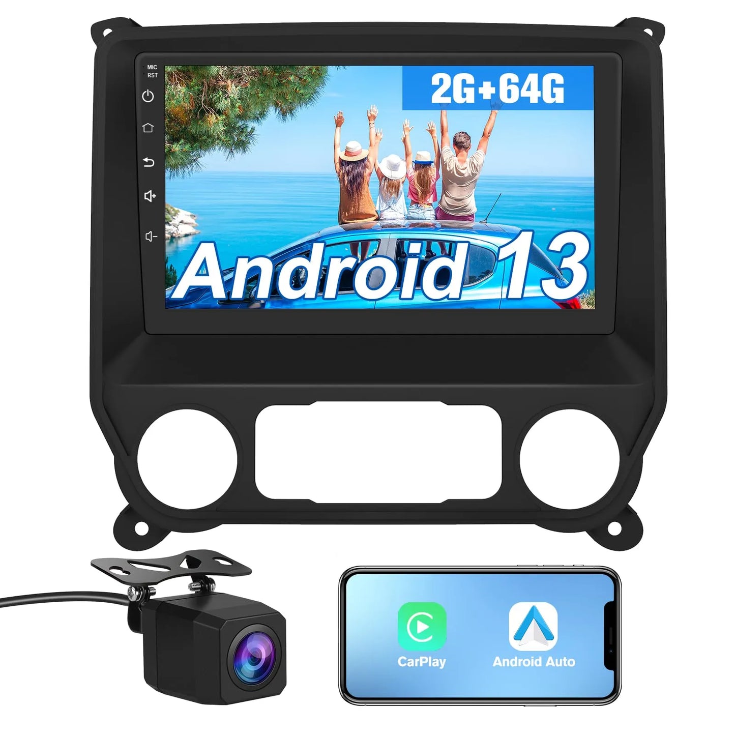 Autoradio stéréo Android 13 pour Chevrolet Silverado/GMC Sierra 2014-2018 avec CarPlay sans fil et Android Auto