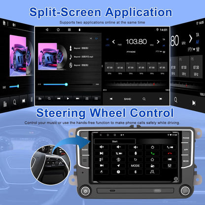 Autoradio Android 7" 2+64 Go pour VW Golf 5/6, Touran, Tiguan, Skoda, SEAT : GPS, Carplay sans fil, Android Auto, Bluetooth, WiFi, DSP