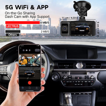Caméra embarquée 3 canaux 4K avant/intérieur/arrière avec WiFi 5G, écran 3", vision nocturne, mode parking 24H, carte 64Go