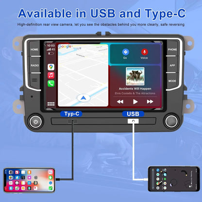 Autoradio Android 7" 2+64 Go pour VW Golf 5/6, Touran, Tiguan, Skoda, SEAT : GPS, Carplay sans fil, Android Auto, Bluetooth, WiFi, DSP