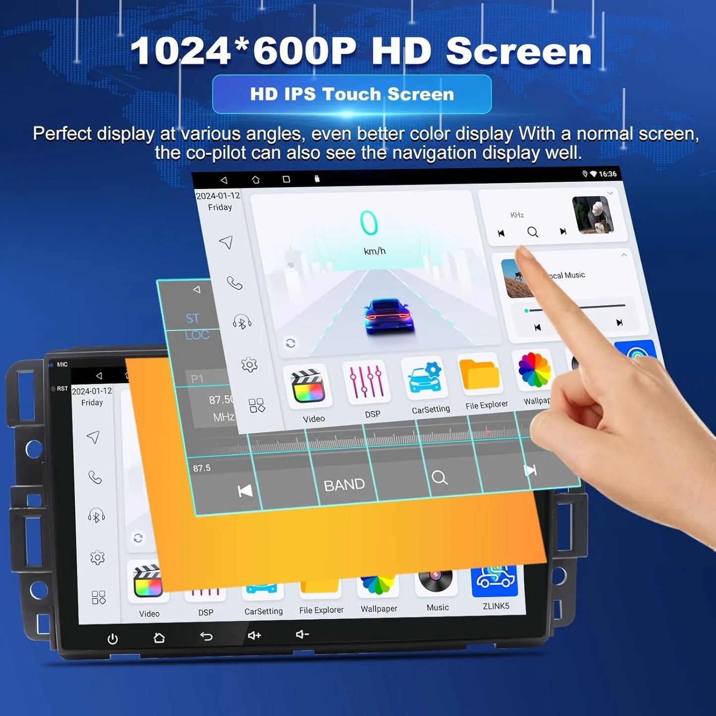 Autoradio Android 8" 4+64 Go pour Chevrolet Silverado/GMC Sierra/Yukon/Tahoe/Buick : GPS à écran tactile, Carplay, Android Auto, Bluetooth, WiFi, SWC.