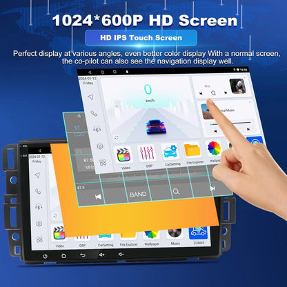 Autoradio Android 8" 4+64 Go pour Chevrolet Silverado/GMC Sierra/Yukon/Tahoe/Buick : GPS à écran tactile, Carplay, Android Auto, Bluetooth, WiFi, SWC.