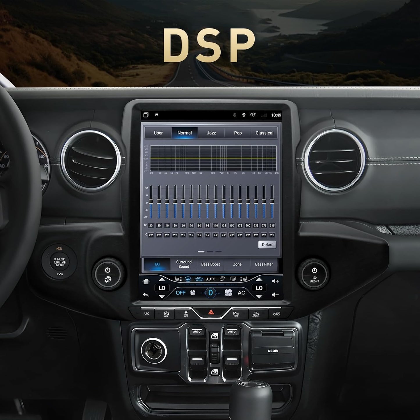 Jeep Wrangler JL/Gladiator 2018-2023 12,1" Android 13 Autoradio : 6 Go + 64 Go, CarPlay sans fil/Android Auto, Bluetooth 5.0, DSP, WiFi, SWC, sortie fibre optique