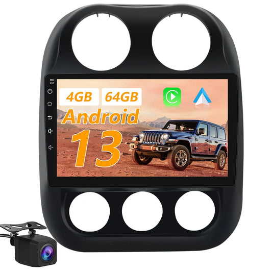 Stéréo de voiture à écran tactile 2G+64G 10" pour Jeep Compass/Patriot 2010-2016, Android 13, CarPlay, Android Auto, Bluetooth, navigation GPS