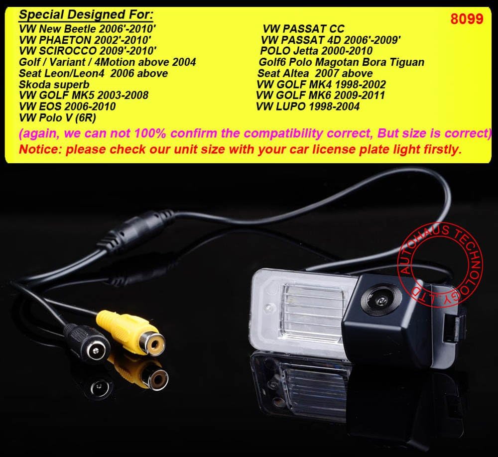 Caméra de Recul– pour VW Beetle, Passat, Golf, Polo, EOS, Lupo, Skoda, Seat Altea
