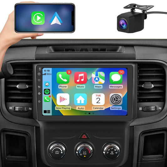 Stéréo de voiture 4 Go + 64 Go 9" pour Dodge Ram 2013-2019 1500/2500/3500, CarPlay/Android Auto intégré, DSP, BT, GPS, FM, WiFi, caméra gratuite, manuel AC