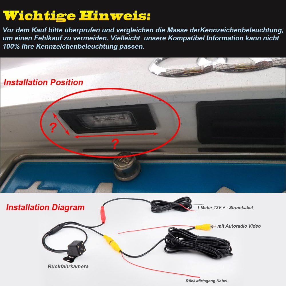 Caméra de Recul Étanche IP67 – Vision Nocturne et Large Angle pour Audi A3/A4/A5/A6/A8/Q3/Q5/Q7 et VW Passat