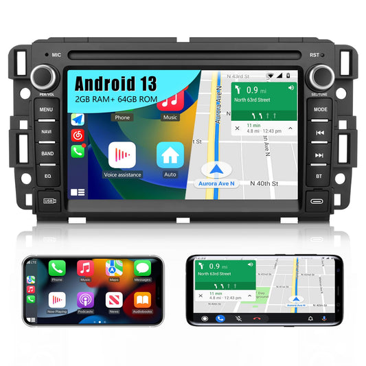 【2 + 64 Go】 Stéréo de voiture Android 13 pour Chevrolet Silverado/GMC Sierra/Yukon, navigation GPS, CarPlay/Android Auto, remplacement de radio de lecteur vidéo multimédia
