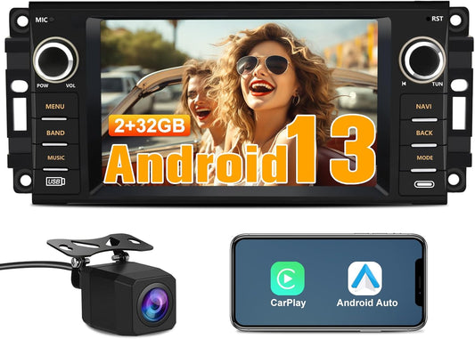 Autoradio pour Jeep Wrangler JK, Chrysler Dodge Ram 1500, écran tactile 7" avec CarPlay sans fil, Android Auto, WiFi, radio FM, caméra de recul
