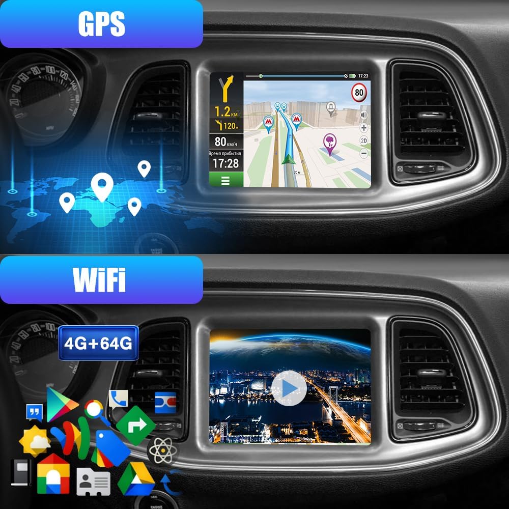 [4+64 Go] Autoradio Android 13 pour Dodge Charger/Challenger 2015-2019, radio à écran tactile avec CarPlay, Android Auto, Bluetooth, WiFi