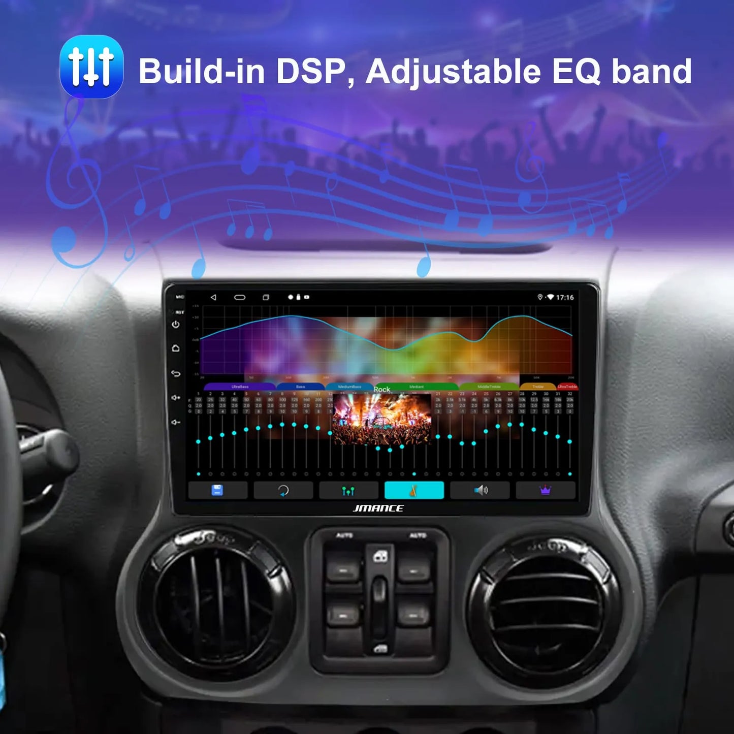 Stéréo de voiture Android 10,1" pour Jeep Wrangler 2011-2014 : 2+64 Go, GPS, DSP, Bluetooth, WiFi, CarPlay sans fil/Android Auto, commande au volant