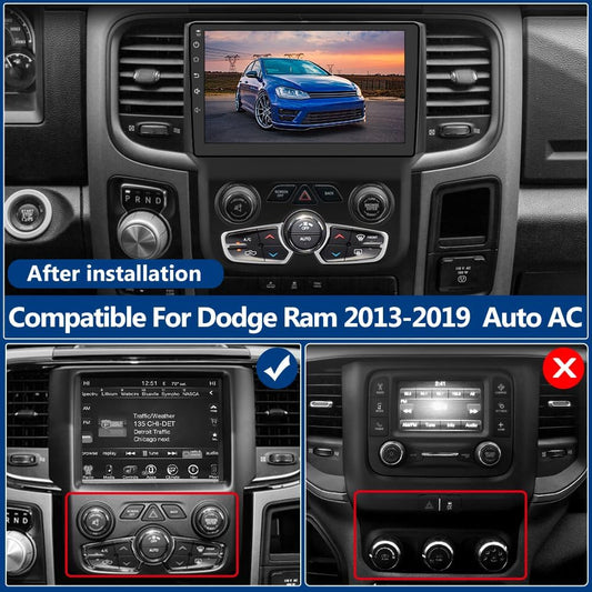Autoradio Android 12.0 pour Dodge Ram 1500-3500 (2013-2018) Auto AC, écran tactile 9", 2+64 Go, CarPlay sans fil/Android Auto, Bluetooth/GPS/WiFi