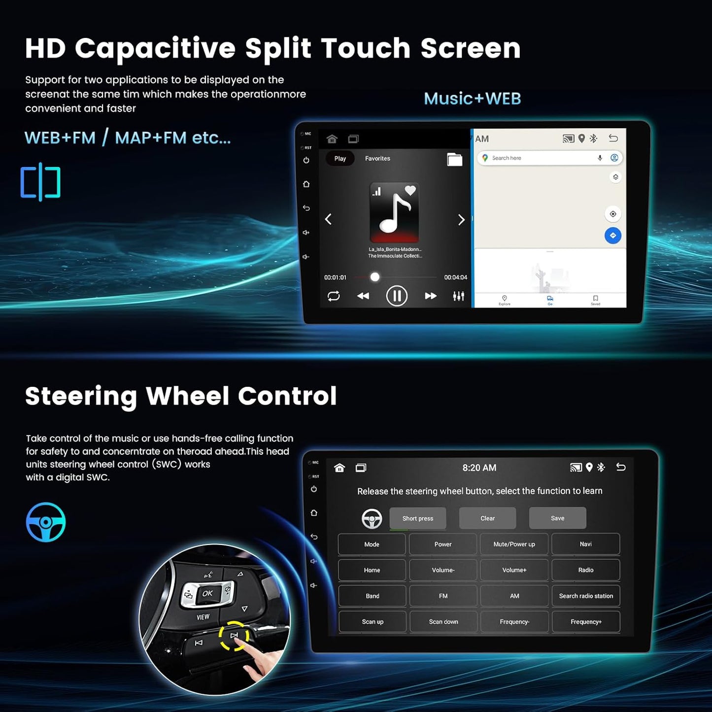 Android 13 stéréo pour Dodge Ram 1500-3500 (2006-2008), Durango (2004-2007), Chrysler 300/300C/300M (2005-2007), Jeep Grand Cherokee (2005-2007) avec CarPlay, Android Auto, FM, SWC, WiFi 5G (2+32 Go)