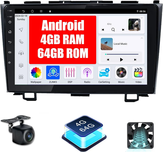 Autoradio Android 9" pour Honda CRV 2007-2011, 4+64 Go, Apple Carplay et Android Auto, GPS, Bluetooth, DSP, Radio FM, Caméra de recul
