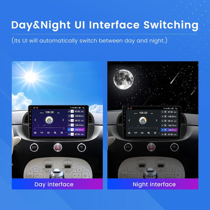 Écran tactile QLED 9" Android 13 stéréo pour Fiat 500/500C (2007-2015) - 8 cœurs, 2+32 Go, Car-Play, Android Auto, GPS, SWC, DSP, RDS, vue arrière, kit de tableau de bord de remplacement radio