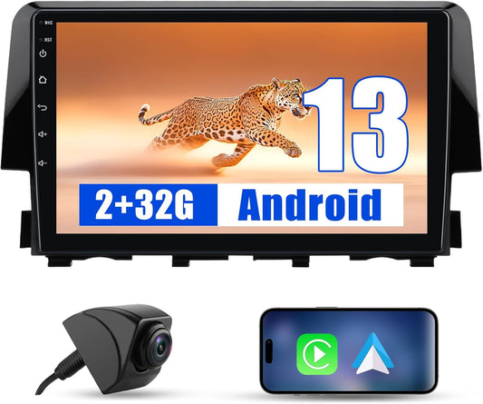 Autoradio Honda Civic 2016-2020 Android 12 : média à écran tactile avec CarPlay, Android Auto, navigation GPS, prise en charge de l'appareil photo, 2 Go de RAM, 32 Go de ROM