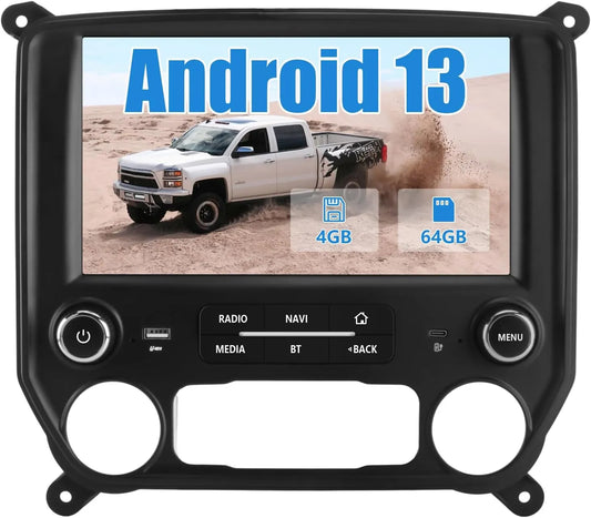 Autoradio 4+64G pour Chevrolet Silverado GMC Sierra 2014-2018 : Android 13, CarPlay sans fil, Android Auto, Bluetooth, Navigation GPS.