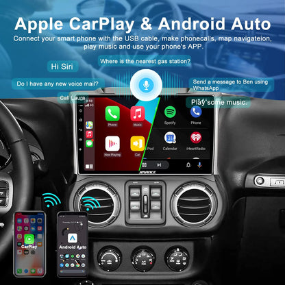 Autoradio 10,1" pour Jeep Wrangler 2011-2014 : 2+64 Go, GPS, DSP, Bluetooth, WiFi, CarPlay sans fil et Android Auto, commande au volant