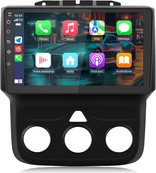 Stéréo de voiture Android pour Dodge RAM 1500-3500 (2013-2018) avec CarPlay sans fil et Android Auto, 2 + 32 Go, remplacement manuel de la radio compatible AC