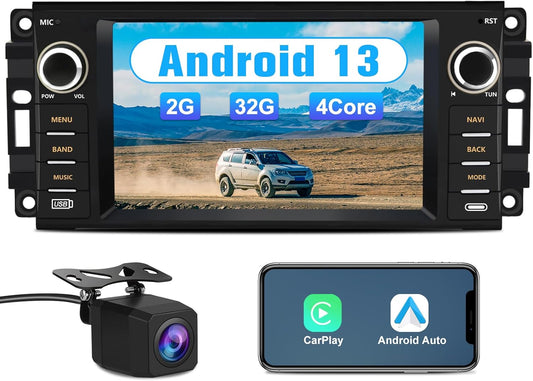 Autoradio 7" Android 13 pour Jeep/Dodge/Chrysler : écran tactile, CarPlay sans fil, Android Auto, caméra de recul