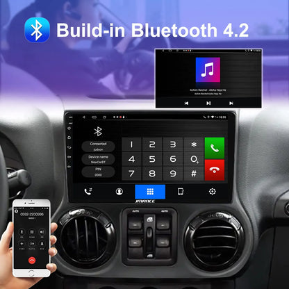 Stéréo de voiture Android 10,1" pour Jeep Wrangler 2011-2014 : 2+64 Go, GPS, DSP, Bluetooth, WiFi, CarPlay sans fil/Android Auto, commande au volant