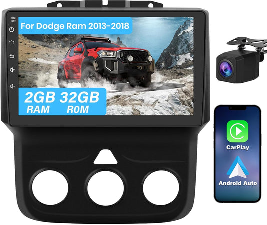 Autoradio Android 9" pour Dodge RAM 1500-3500 (2013-2018) avec WiFi 5G, CarPlay, Android Auto, 2+32 Go - Manuel AC uniquement