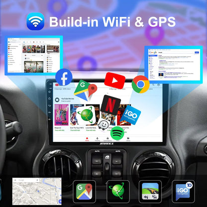 Stéréo de voiture Android 10,1" pour Jeep Wrangler 2011-2014 : 2+64 Go, GPS, DSP, Bluetooth, WiFi, CarPlay sans fil/Android Auto, commande au volant