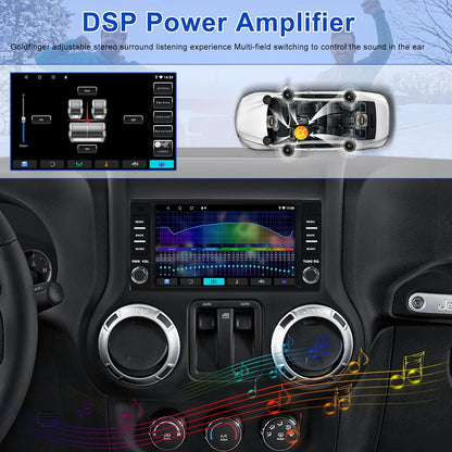 Autoradio Android 7" 2 + 64 Go pour Jeep Wrangler/Compass/Patriot, Chrysler Sebring, Dodge RAM : GPS, Carplay sans fil/Android Auto, Bluetooth, WiFi, DSP, caméra de recul
