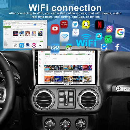 Autoradio 10,1" pour Jeep Wrangler 2011-2014 : 2+64 Go, GPS, DSP, Bluetooth, WiFi, CarPlay sans fil et Android Auto, commande au volant