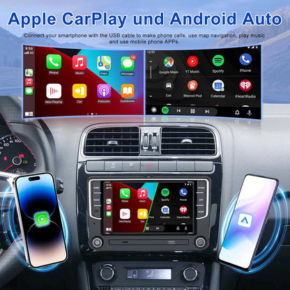 Autoradio Android 7" 2+64 Go pour VW Golf 5/6, Touran, Tiguan, Skoda, SEAT : GPS, Carplay sans fil, Android Auto, Bluetooth, WiFi, DSP