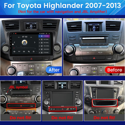 Toyota Highlander 2009-2014 10,1" Android 13 Stéréo : 4+64 Go, 8 cœurs, 1280 x 720, WiFi 5G, GPS, Car-Play, Android Auto, FM, DSP, SWC, vue arrière