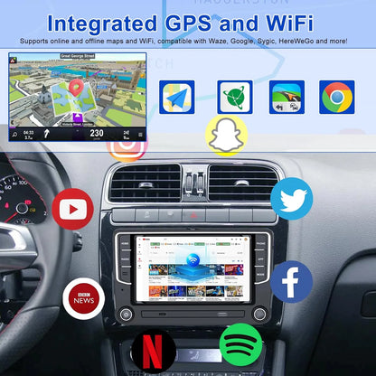 Autoradio Android 7" 2+64 Go pour VW Golf 5/6, Touran, Tiguan, Skoda, SEAT : GPS, Carplay sans fil, Android Auto, Bluetooth, WiFi, DSP