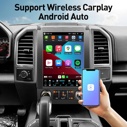 Autoradio Ford F150 2015-2020 Android 13 : écran tactile IPS 12,1", GPS, CarPlay sans fil, Android Auto filaire, commandes au volant, Bluetooth, WiFi.