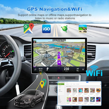 Autoradio android 6+128 Go 13" Double Din Android 13 Autoradio : Octa Core, écran tactile QLED, caméras avant/arrière, Bluetooth, GPS, DSP, AM/FM/RDS, SWC, WiFi