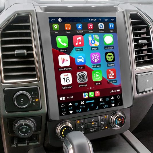 Autoradio Ford F150 2015-2020 Android 13 : écran tactile IPS 12,1", GPS, CarPlay sans fil, Android Auto filaire, commandes au volant, Bluetooth, WiFi.