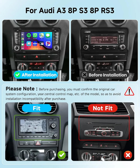 Autoradio Android 13 pour Audi A3 8P (2003-2012) | Écran 7" IPS | Compatible CarPlay & Android Auto | GPS intégré & WiFi