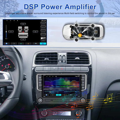 Autoradio Android 7" 2+64 Go pour VW Golf 5/6, Touran, Tiguan, Skoda, SEAT : GPS, Carplay sans fil, Android Auto, Bluetooth, WiFi, DSP