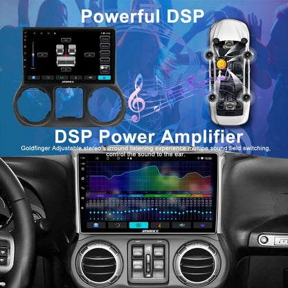 Autoradio 10,1" pour Jeep Wrangler 2011-2014 : 2+64 Go, GPS, DSP, Bluetooth, WiFi, CarPlay sans fil et Android Auto, commande au volant