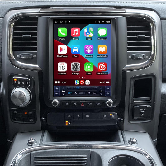 Autoradio Android 12.0 pour Dodge Ram 1500/3500 (2013-2018) - Écran IPS 10,4'' de style T, GPS, CarPlay sans fil, Bluetooth, DSP, Android Auto, sortie fibre optique