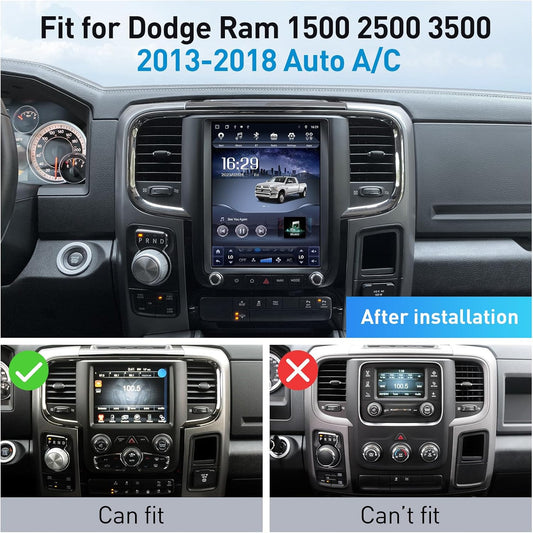 Autoradio Android 12.0 pour Dodge Ram 1500/3500 (2013-2018) - Écran IPS 10,4'' de style T, GPS, CarPlay sans fil, Bluetooth, DSP, Android Auto, sortie fibre optique