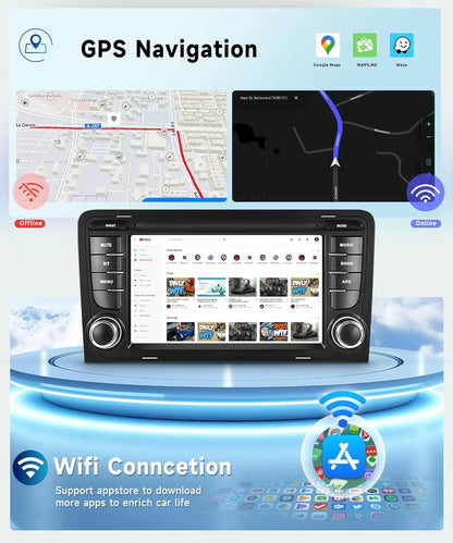 Autoradio Android 13 pour Audi A3 8P (2003-2012) | Écran 7" IPS | Compatible CarPlay & Android Auto | GPS intégré & WiFi