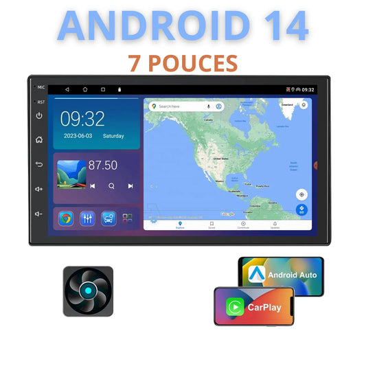Poste Radio Android 4G-64 Taille 7 Pouces | Autoradio | Android 14 | Écran Tactile | CarPlay | Bluetooth | GPS