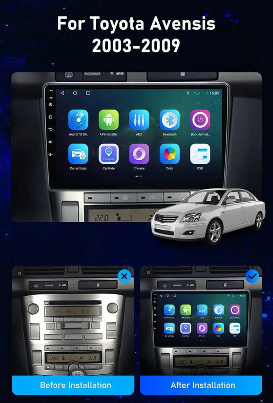 Autoradio Toyota Avensis 2002-2008 - 6G-128 - Android 13 - Camera Hd 1080P | Android 14 | Écran Tactile | CarPlay | Bluetooth | GPS