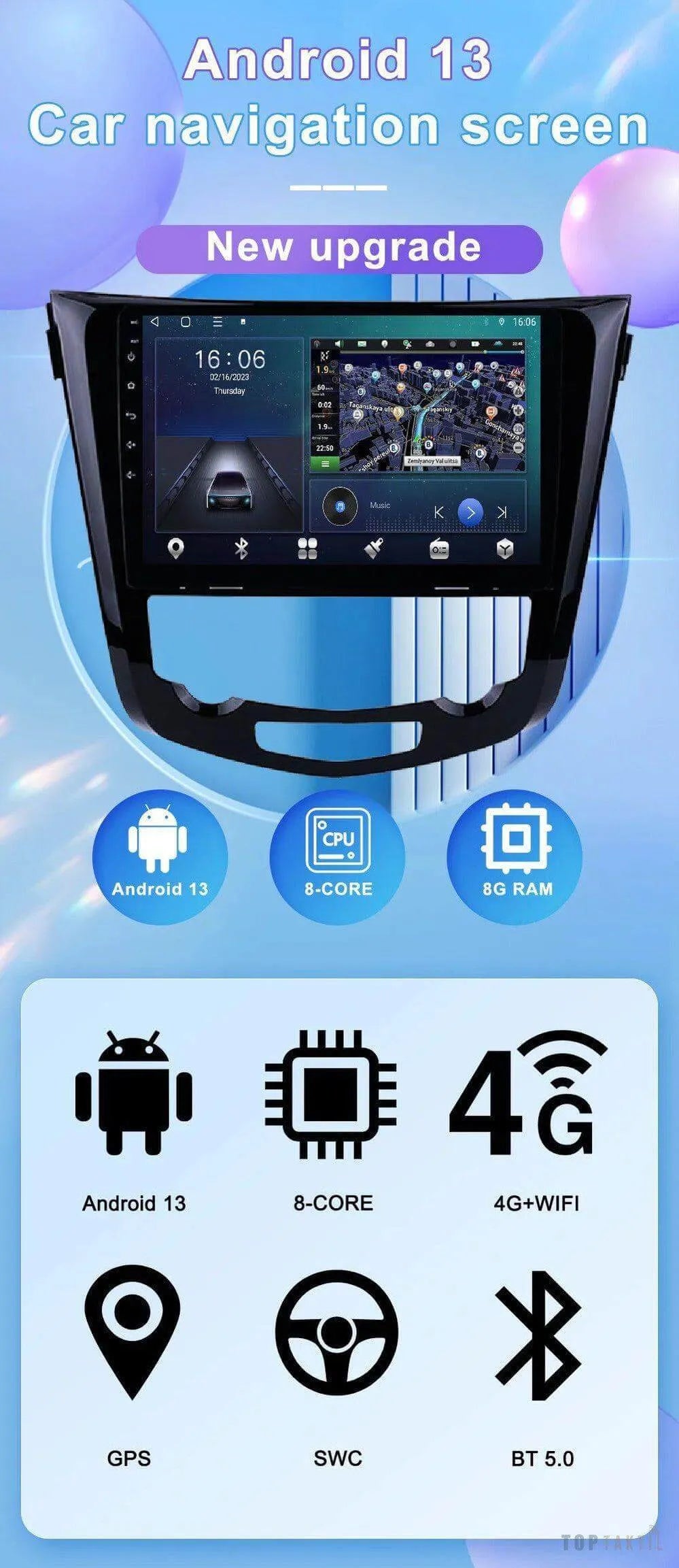 Autoradio Pour Nissan Qashqai X-Trail 6G-128 | Double Enregistrement | Android 14 | Écran Tactile | CarPlay | Bluetooth | GPS