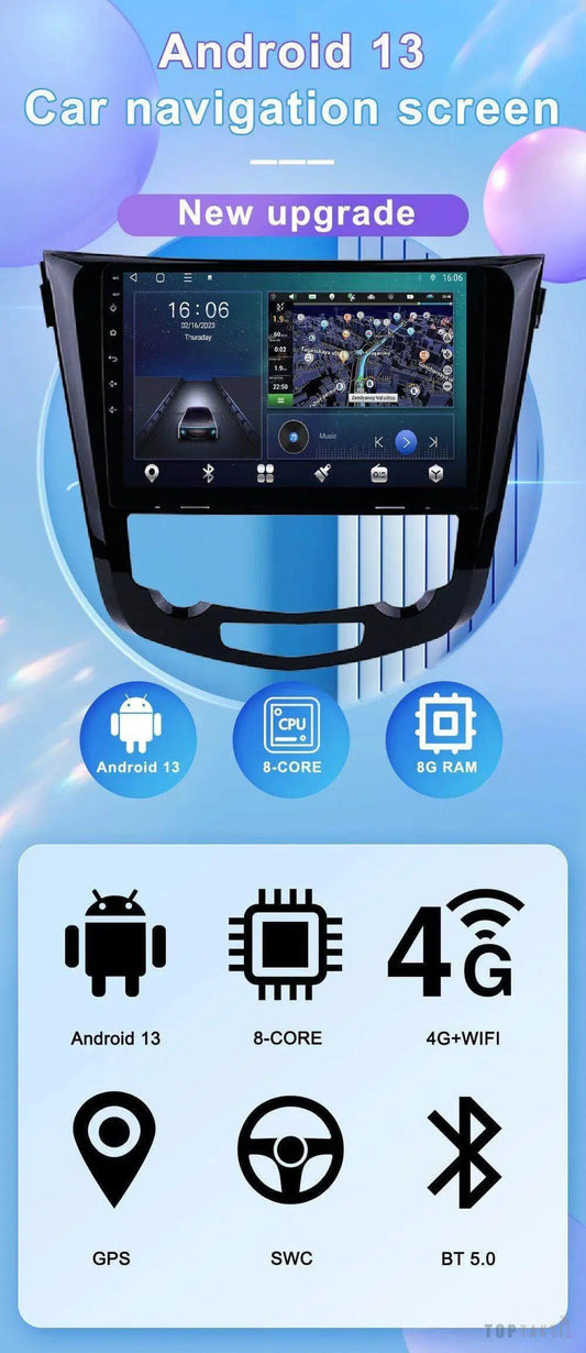 Autoradio Pour Nissan Qashqai X-Trail 6G-128 | Double Enregistrement | Android 14 | Écran Tactile | CarPlay | Bluetooth | GPS