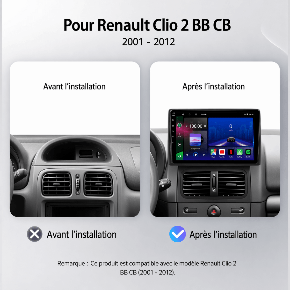 Renault Clio 2 | 2001 – 2012 | Android 15 Autoradio | Apple CarPlay | Android Auto - toptaktil