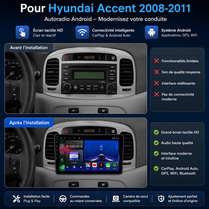 Hyundai Accent | 2008 - 2011 | Autoradio Android 15 | Carplay et Android Auto - toptaktil